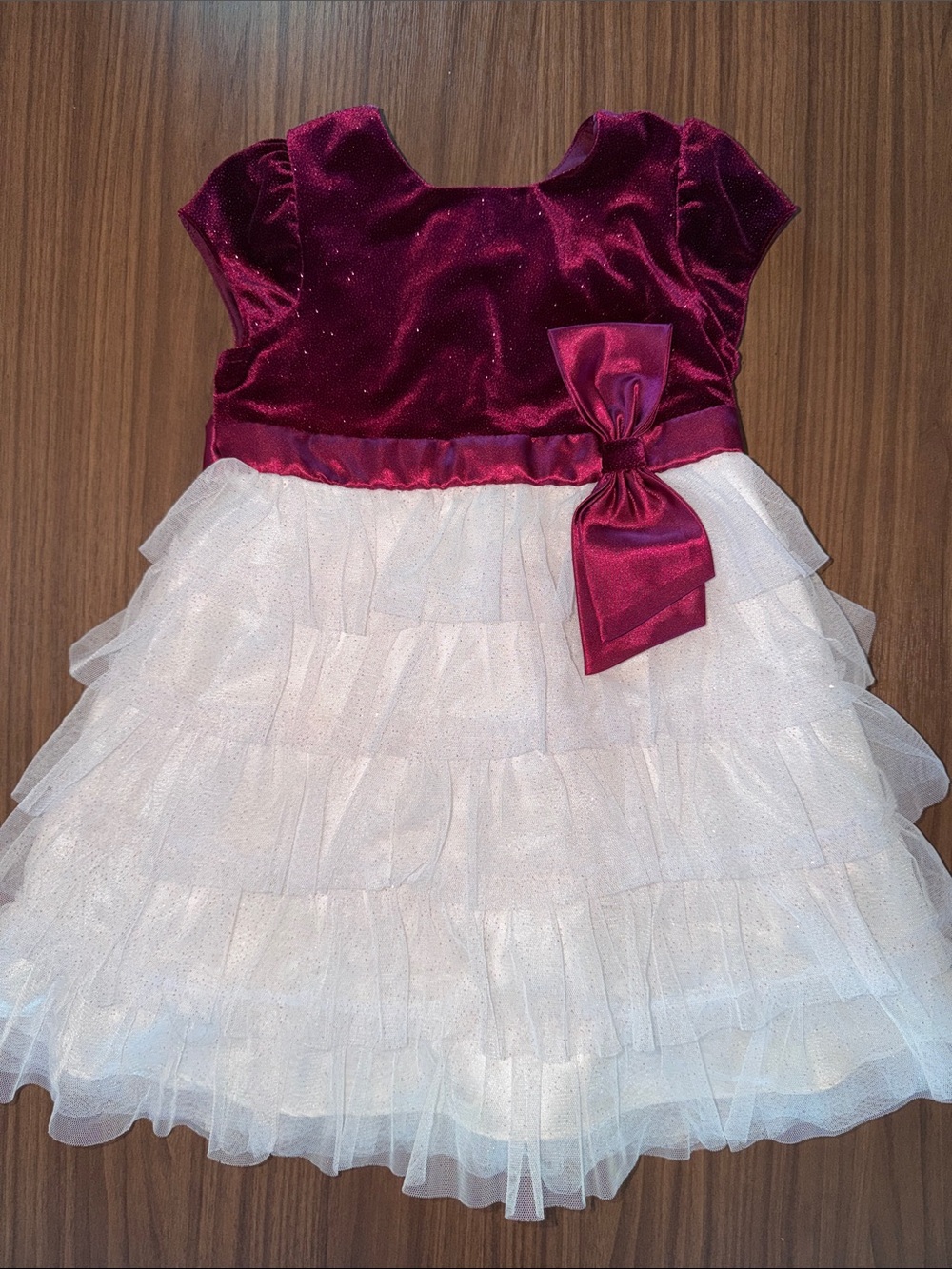 Jona Michelle Burgundy Velvet Bodice with White Layered Tulle Dress